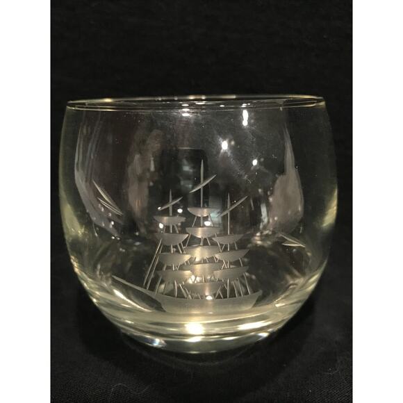 Clipper Roly Poly Scotch Clear Glass, Set/7, Etched Mad Men Style, Boat Vintage - Picture 3 of 6
